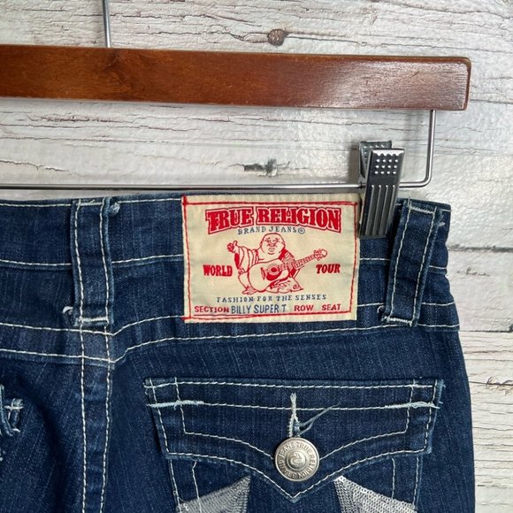 TRUE RELIGION Billy Super T Low Rise Boot Straight Leg Size 27 Sparkly silver - Picture 9 of 10